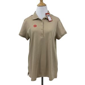 IZOD Classic Polo Shirt Womens L Large Stone Cotton Short Sleeve Collared UPF 15